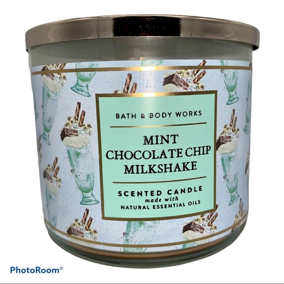 New Bath & Body Works BBW Mint Chocolate Chip Milkshake 3 Wick Large Jar - Picture 8 of 8